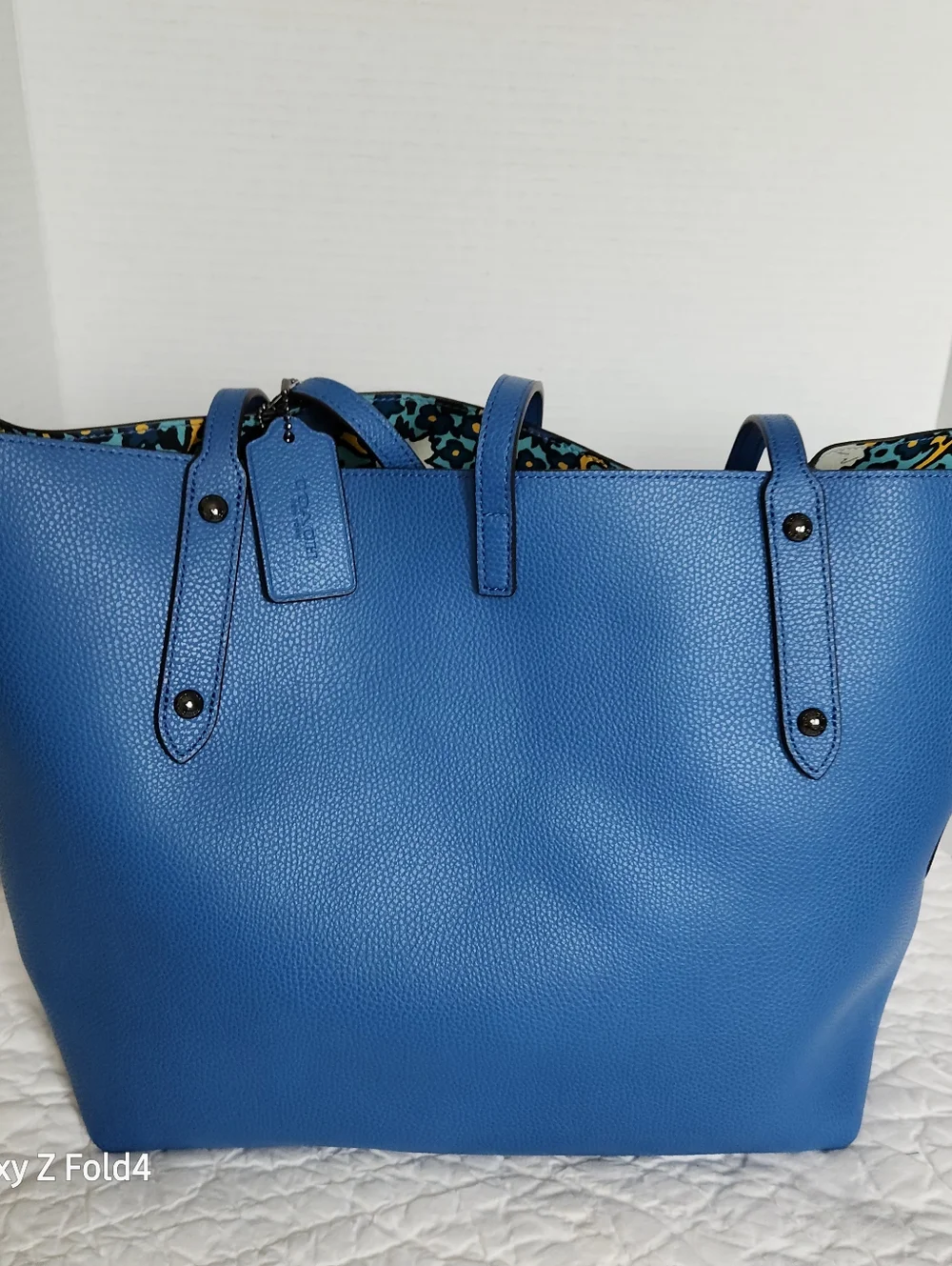 Coach Bright Blue Pebbled Leather Tote with New Tag + Wallet - Picture 2 of 16